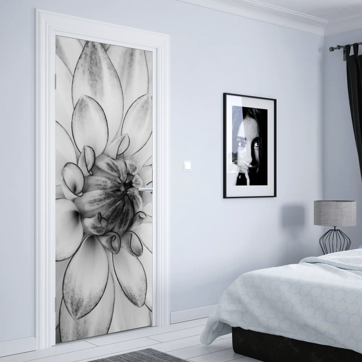 Türaufkleber monochrome nahaufnahme einer dahlie Türaufkleber monochrome nahaufnahme einer dahlie