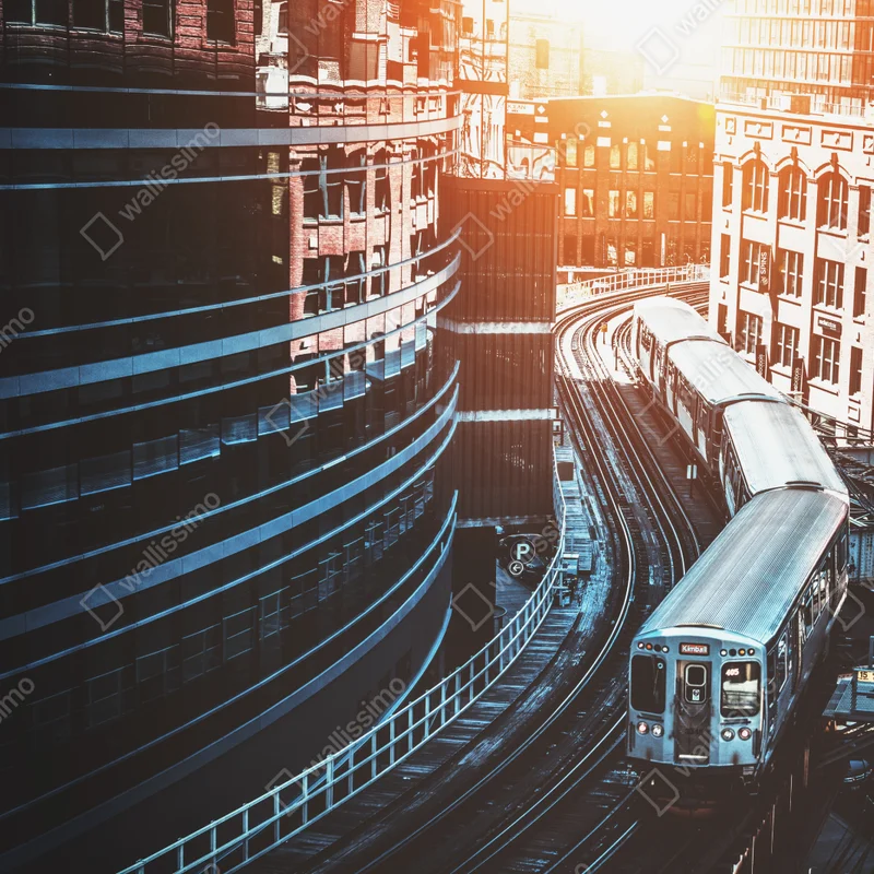 Fototapete Chicago hochbahn zwischen gebäuden Fototapete Chicago hochbahn zwischen gebäuden