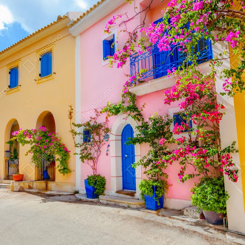 Repositionierbarer Aufkleber bunte straße auf Kefalonia Repositionierbarer Aufkleber bunte straße auf Kefalonia