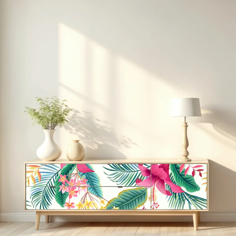 Repositionierbarer Aufkleber tropisches botanisches blumenmuster