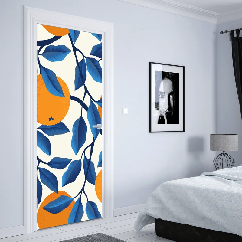 Türaufkleber kräftiges zitrusmuster in orange und blau