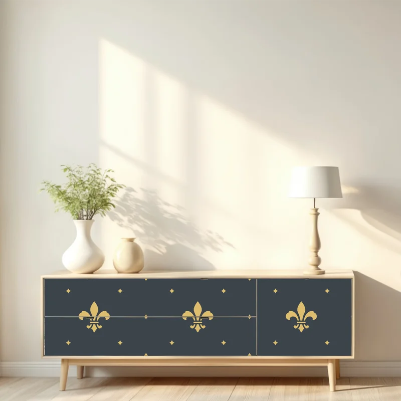 Repositionierbarer Aufkleber goldenes lilienmuster auf dunklem hintergrund Repositionierbarer Aufkleber goldenes lilienmuster auf dunklem hintergrund