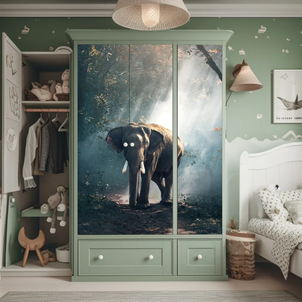 Schrankaufkleber majestätischer elefant im sonnenlichtdurchfluteten wald Schrankaufkleber majestätischer elefant im sonnenlichtdurchfluteten wald