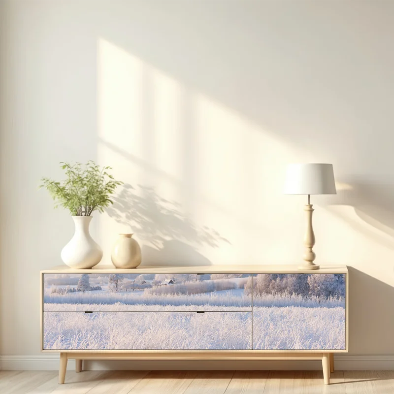 Repositionierbarer Aufkleber wiese mit reif im morgenlicht