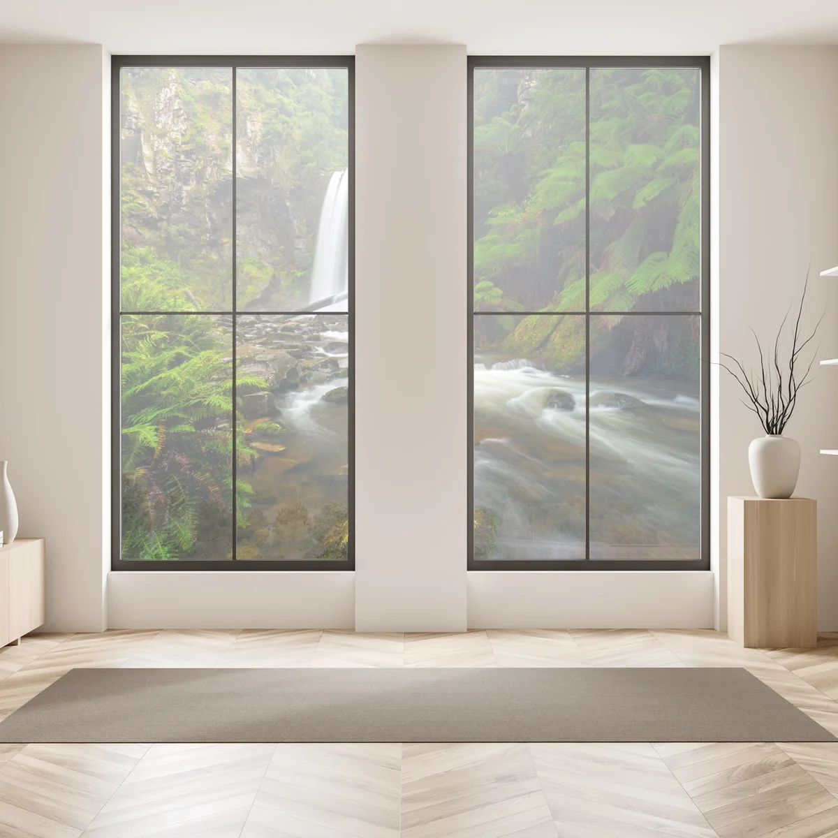 Fensteraufkleber üppiger wasserfall im farnwald Fensteraufkleber üppiger wasserfall im farnwald