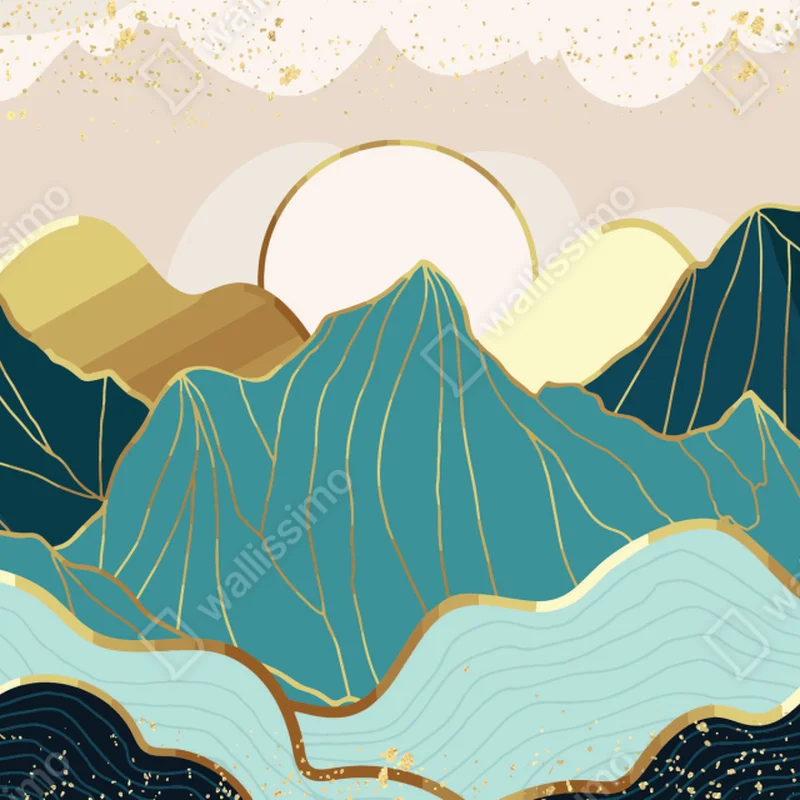 Repositionierbarer Aufkleber türkise berge mit goldenen akzenten Repositionierbarer Aufkleber türkise berge mit goldenen akzenten