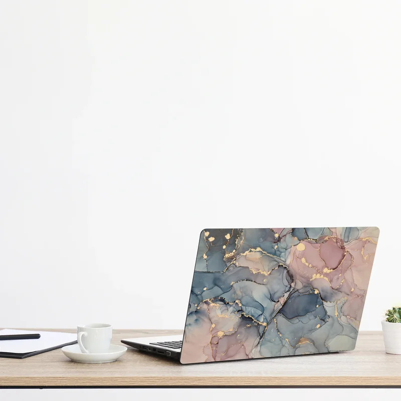 Laptop-Aufkleber zarte pastell-flüssigmarmor mit goldadern