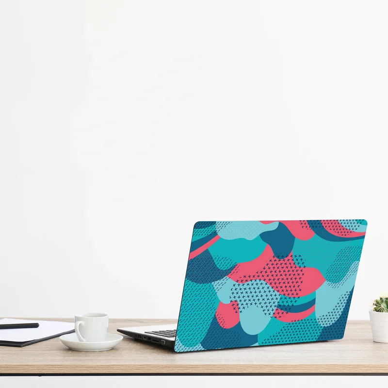 Naklejka na laptopa abstrakcyjny falisty wzór w turkusie i koralu