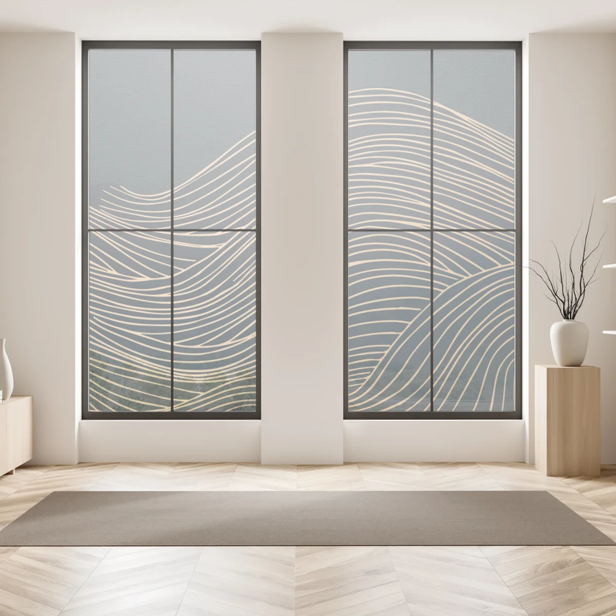 Fensteraufkleber goldene wellen im japanischen stil Fensteraufkleber goldene wellen im japanischen stil