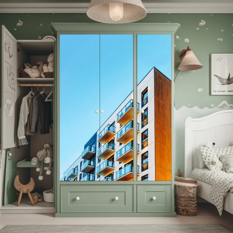 Schrankaufkleber modernes wohngebäude mit balkonen