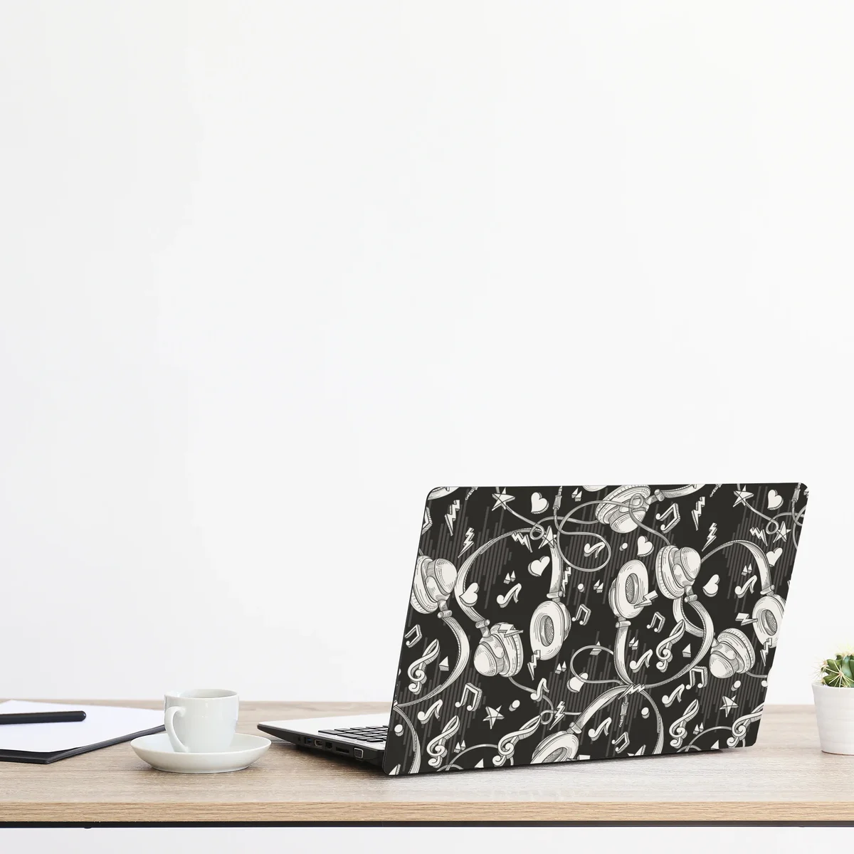Laptop-Aufkleber monochromatisches muster mit kopfhörern und noten Laptop-Aufkleber monochromatisches muster mit kopfhörern und noten