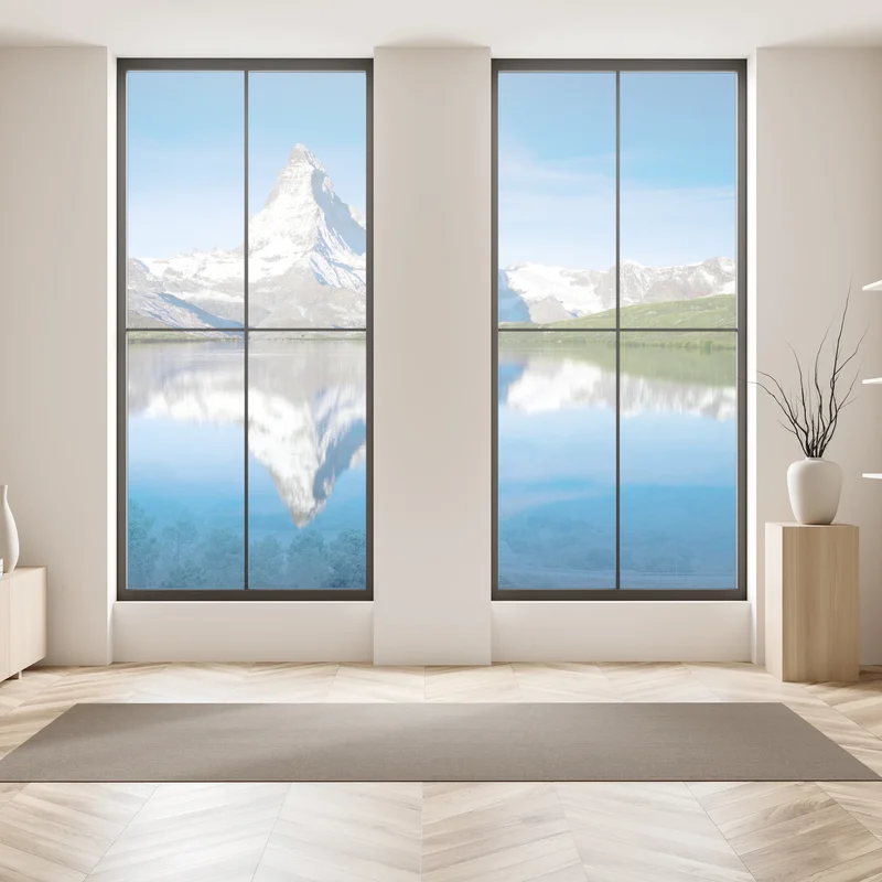 Fensteraufkleber majestätische bergspiegelung über alpensee