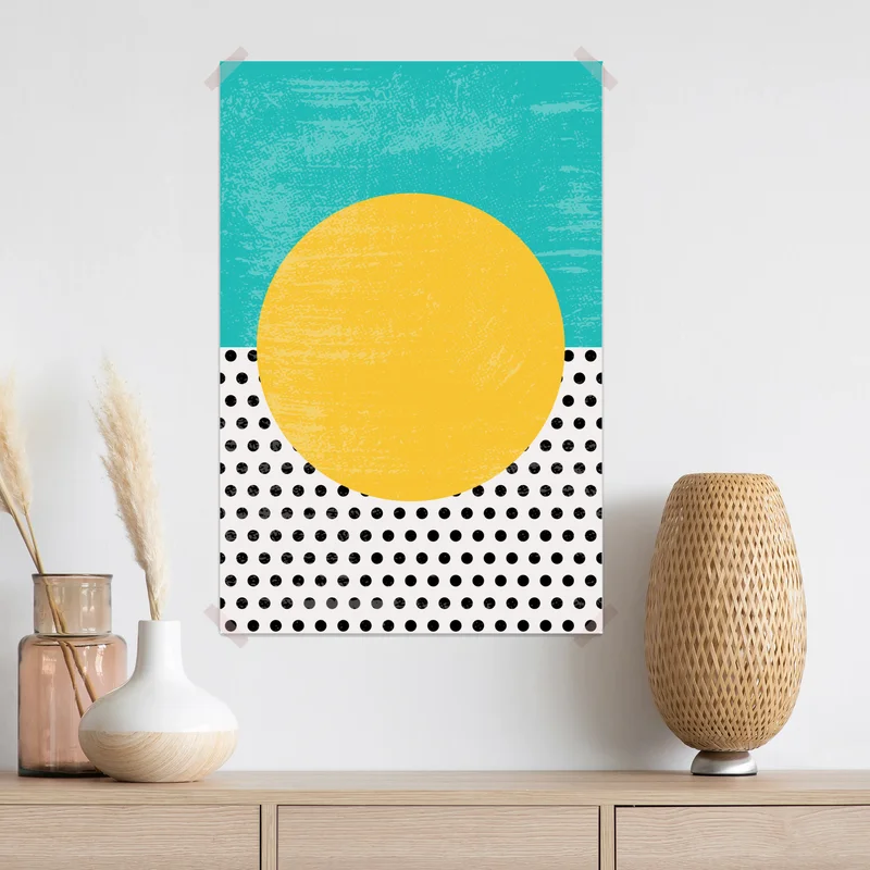 Poster gelbe sonne vor türkisfarbenem geometrischem hintergrund • Poster bei Wallnifity® Poster gelbe sonne vor türkisfarbenem geometrischem hintergrund • Poster bei Wallnifity®