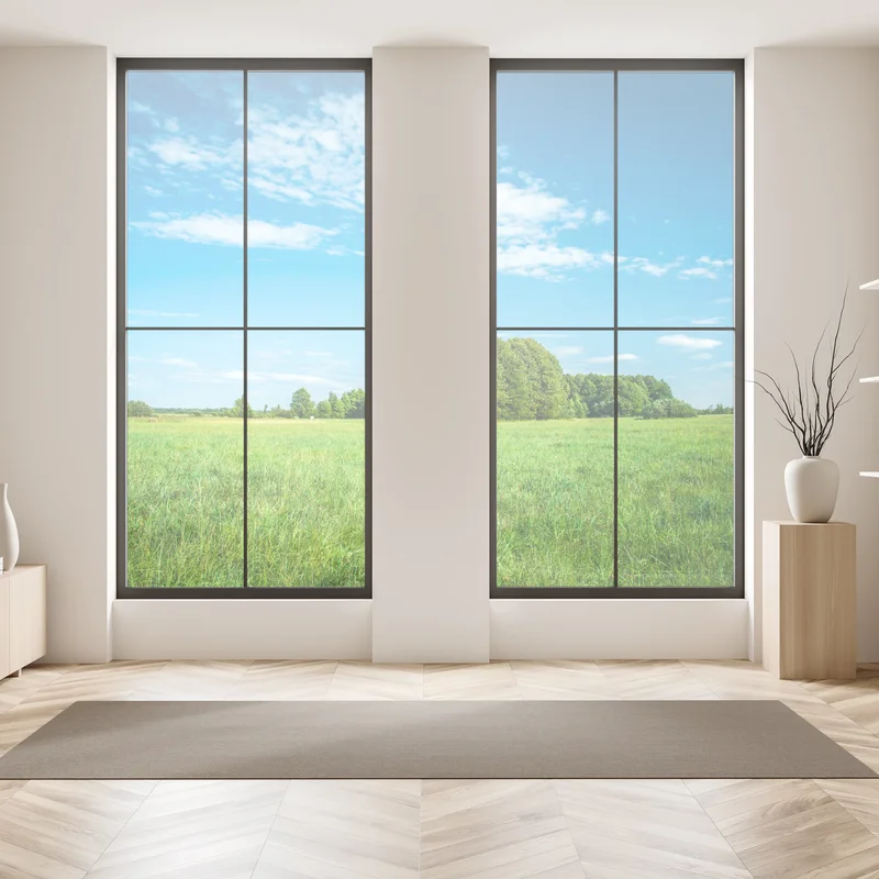 Fensteraufkleber sonnige grüne wiese unter blauem himmel