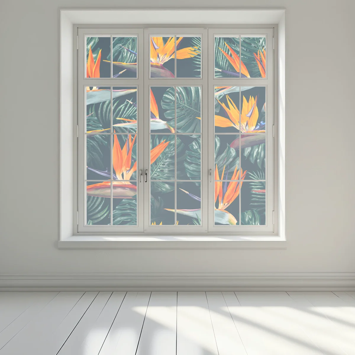 Fensteraufkleber tropisches muster mit strelitzie Fensteraufkleber tropisches muster mit strelitzie