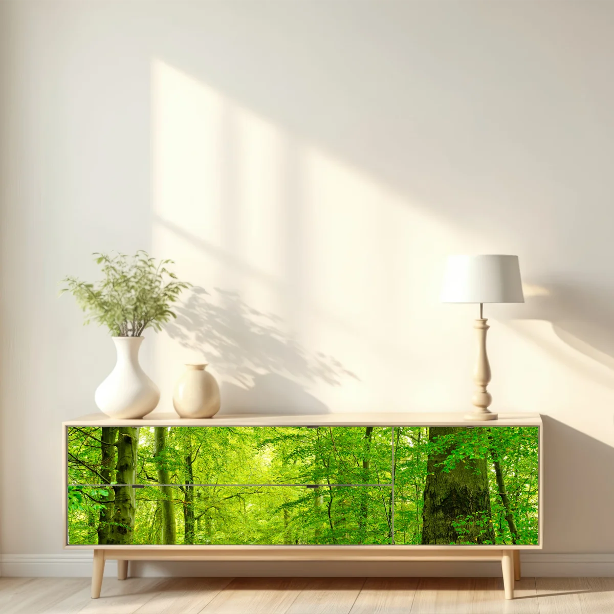 Repositionierbarer Aufkleber ruhiger grüner waldpfad Repositionierbarer Aufkleber ruhiger grüner waldpfad