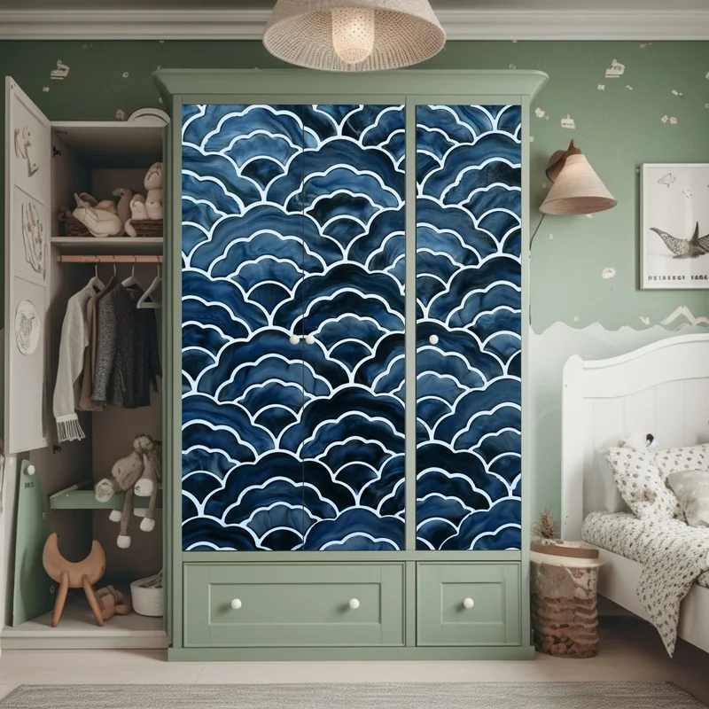 Schrankaufkleber japanisches blaues seigaiha-wellenmuster