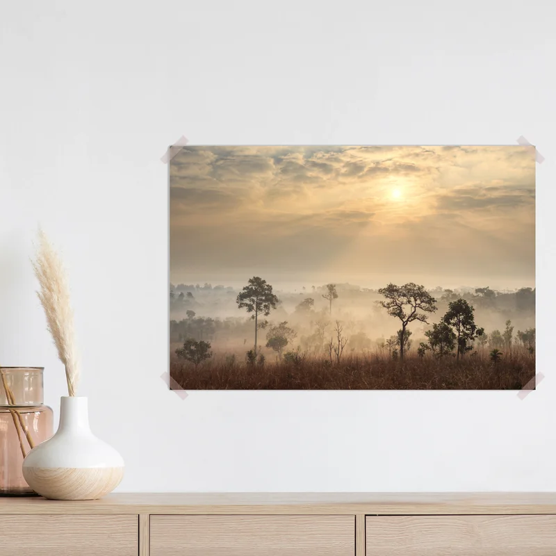 Poster Thailand sawanne bei sonnenaufgang Poster Thailand sawanne bei sonnenaufgang