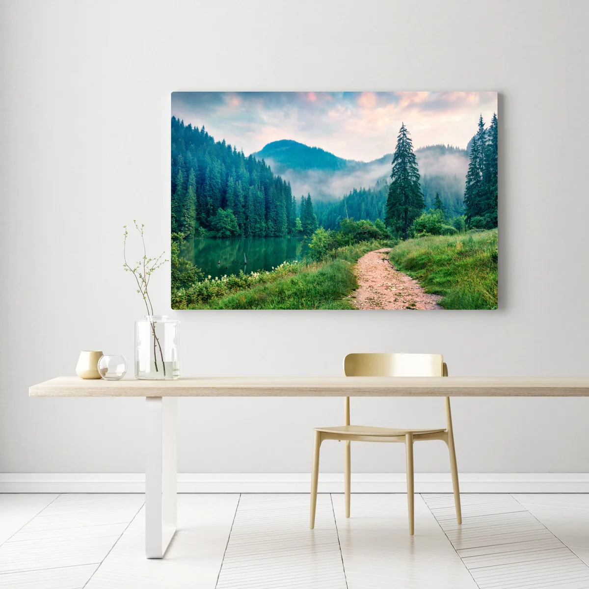 Leinwandbild nebliger morgen am Lacu Roșu Leinwandbild nebliger morgen am Lacu Roșu