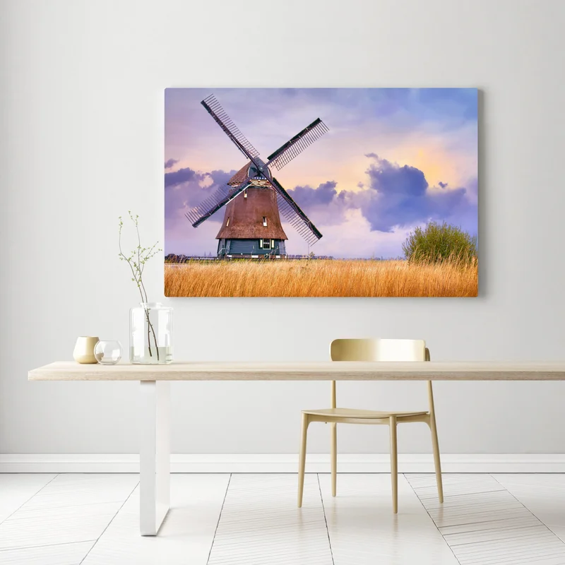 Leinwandbild historische windmühle auf goldenen feldern Leinwandbild historische windmühle auf goldenen feldern