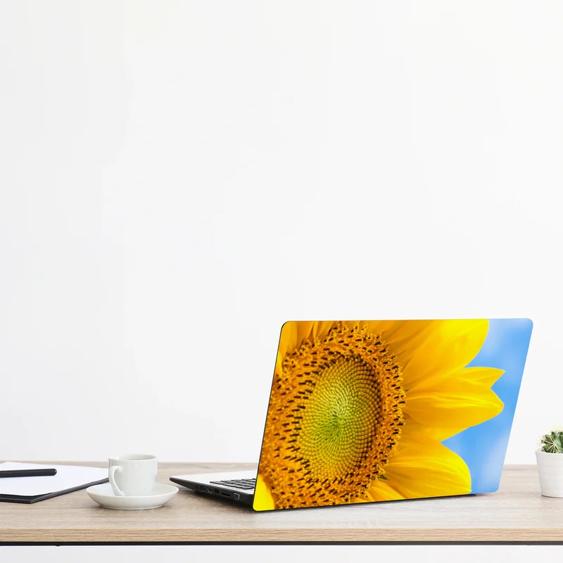 Laptop-Aufkleber leuchtende sonnenblume vor blauem himmel Laptop-Aufkleber leuchtende sonnenblume vor blauem himmel
