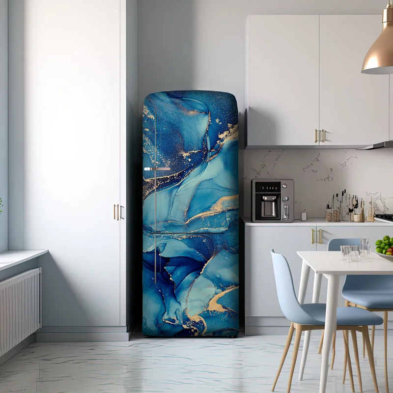Kühlschrankaufkleber ozeanblau und goldene wirbel flüssige abstraktion Kühlschrankaufkleber ozeanblau und goldene wirbel flüssige abstraktion