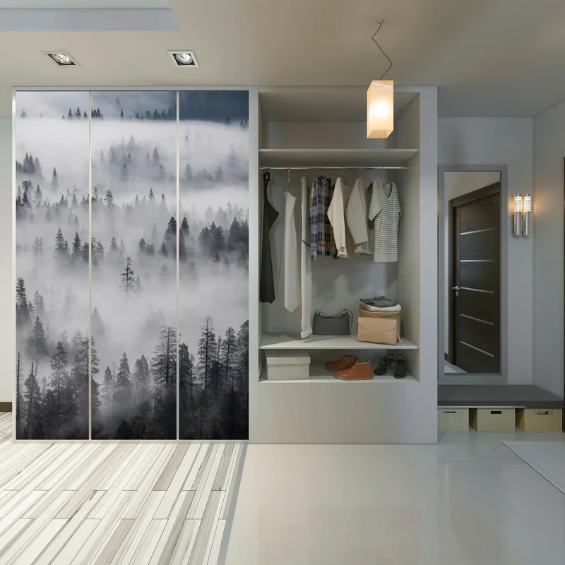 Schrankaufkleber nebeliger kiefernwald