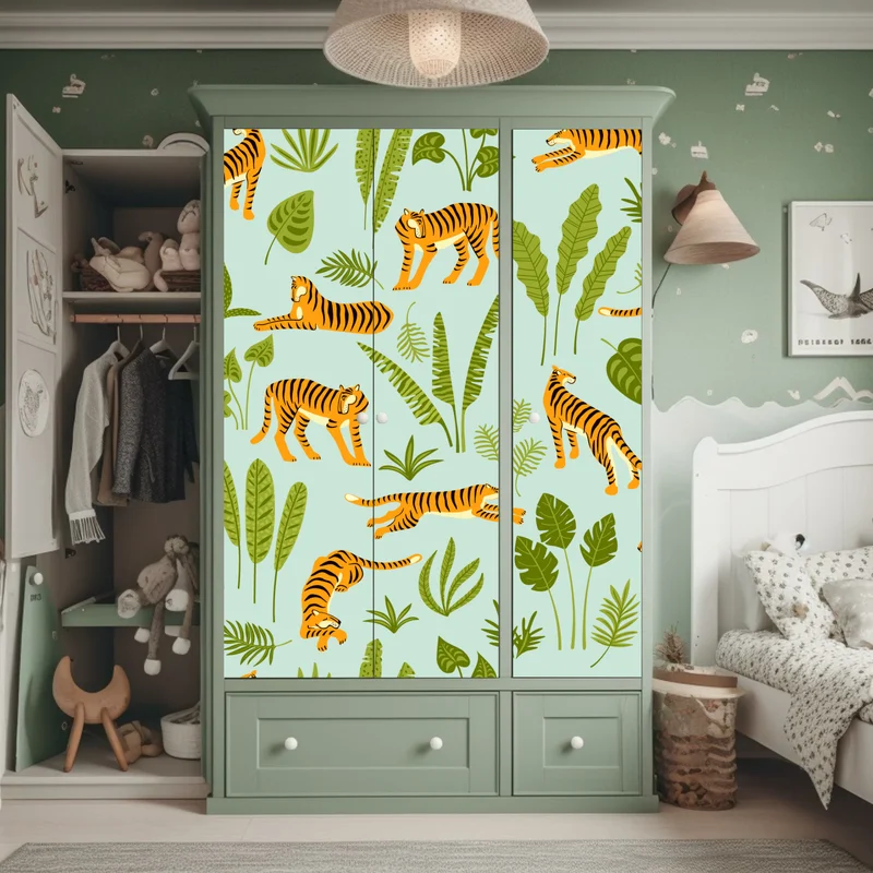 Schrankaufkleber verspieltes tiger dschungel muster Schrankaufkleber verspieltes tiger dschungel muster