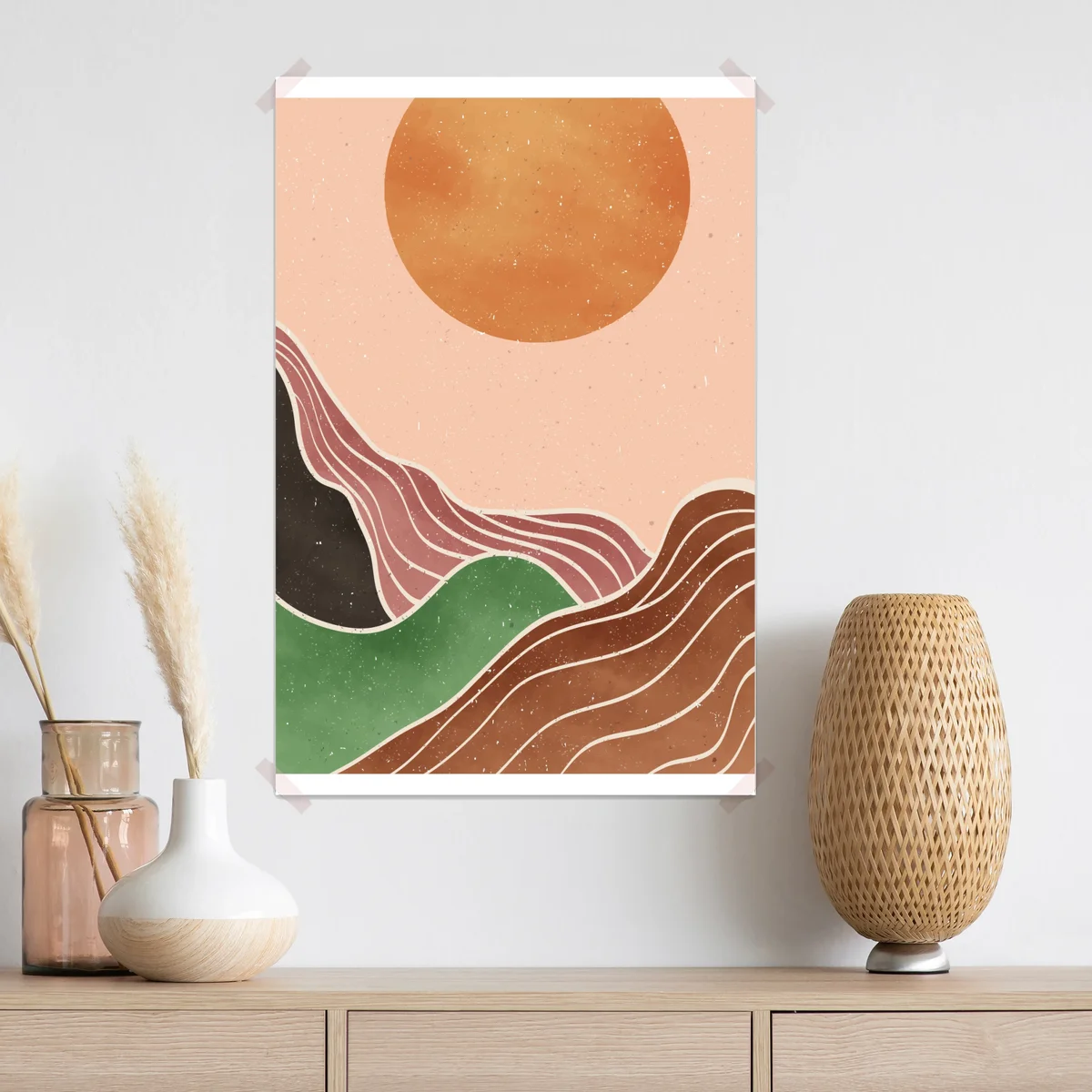 Poster sanfte sonne über abstrakten bergen • Poster bei Wallnifity® Poster sanfte sonne über abstrakten bergen • Poster bei Wallnifity®