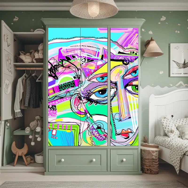 Schrankaufkleber buntes abstraktes gesichtsporträt Schrankaufkleber buntes abstraktes gesichtsporträt