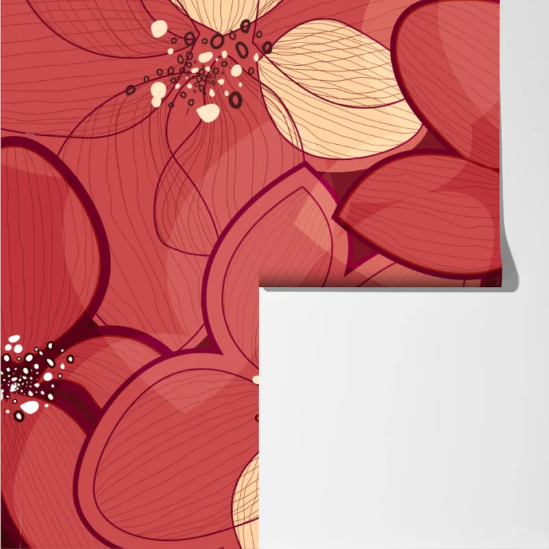 Fototapete rotes blumenmuster mit beigen mittelpunkten Fototapete rotes blumenmuster mit beigen mittelpunkten