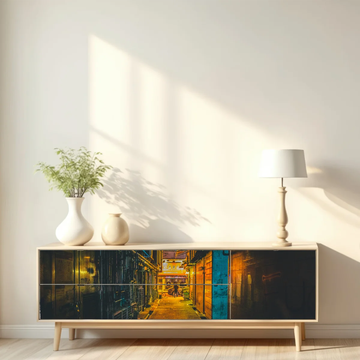 Repositionierbarer Aufkleber Hongkong neon-gasse bei nacht Repositionierbarer Aufkleber Hongkong neon-gasse bei nacht