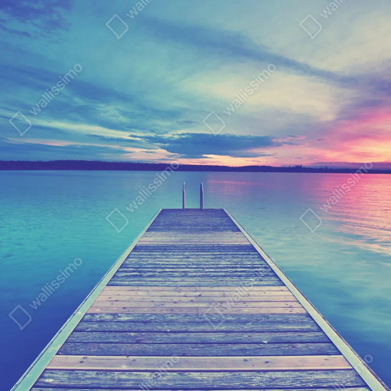 Leinwandbild pastellsteg am see bei sonnenuntergang Leinwandbild pastellsteg am see bei sonnenuntergang