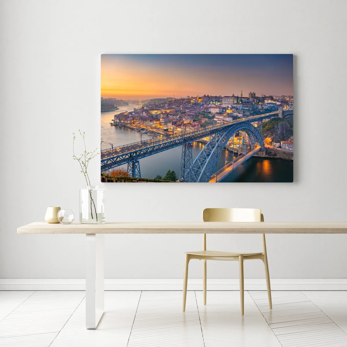 Leinwandbild porto skyline bei dämmerung mit Dom Luís I Leinwandbild porto skyline bei dämmerung mit Dom Luís I