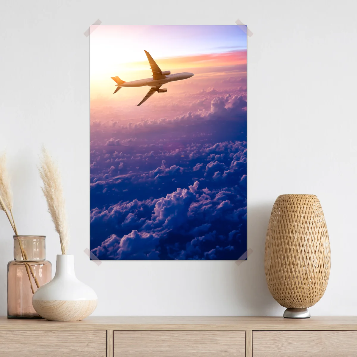 Poster flugzeug über den wolken bei sonnenaufgang Poster flugzeug über den wolken bei sonnenaufgang