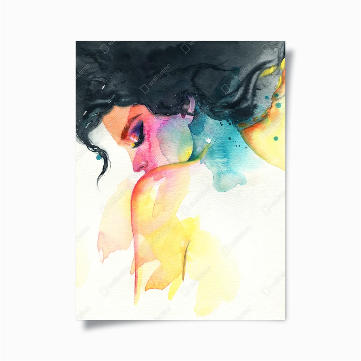 Poster träumerisches aquarellporträt im profil • Poster bei Wallnifity® Poster träumerisches aquarellporträt im profil • Poster bei Wallnifity®