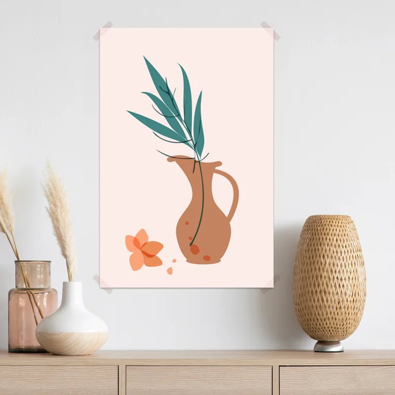 Poster pastell botanische vase mit blättern Poster pastell botanische vase mit blättern