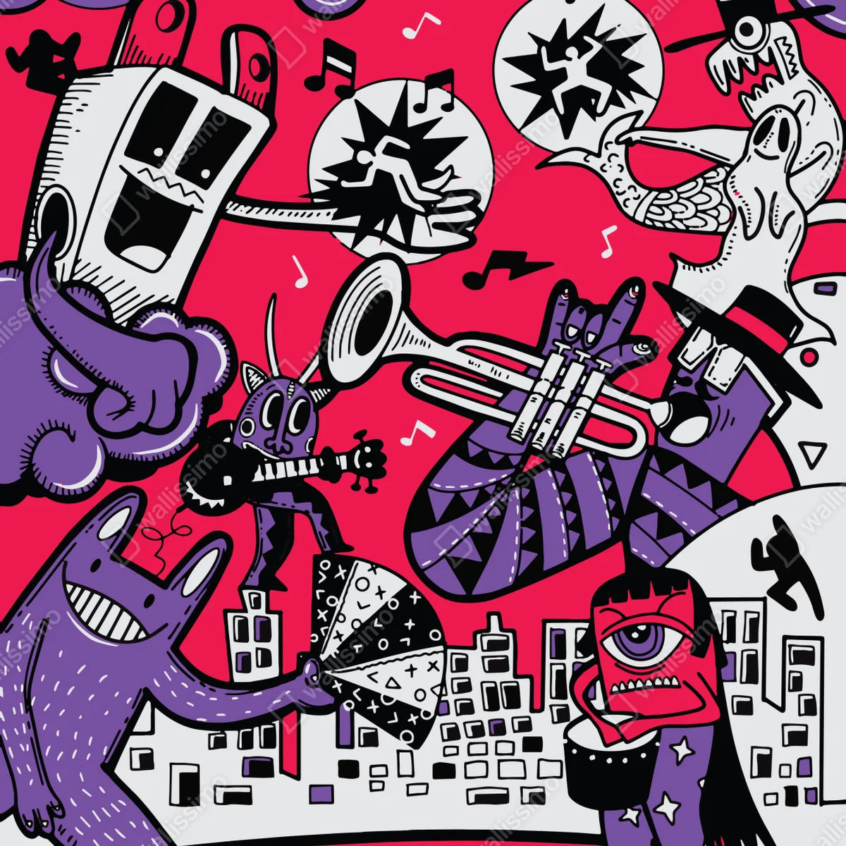 Poster bunte monsterband illustration • Poster bei Wallnifity® Poster bunte monsterband illustration • Poster bei Wallnifity®