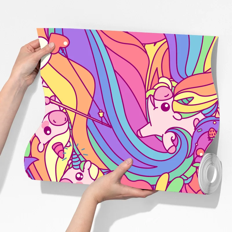 Fototapete verspieltes pastell-einhornmuster Fototapete verspieltes pastell-einhornmuster