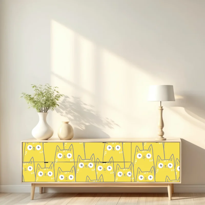 Repositionierbarer Aufkleber fröhliches gelbes katzenmuster