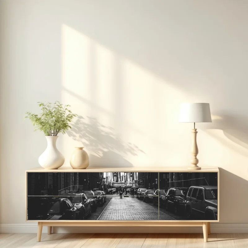 Repositionierbarer Aufkleber Manhattan Bridge im rahmen einer gepflasterten straße Repositionierbarer Aufkleber Manhattan Bridge im rahmen einer gepflasterten straße