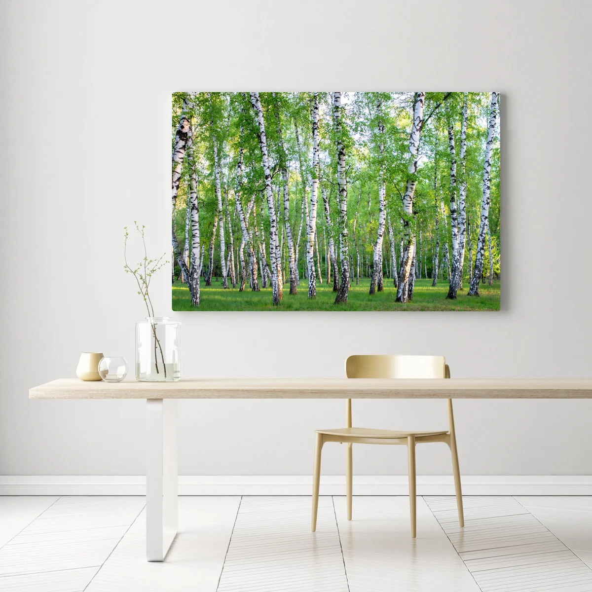 Leinwandbild ruhiger birkenhain im sommer Leinwandbild ruhiger birkenhain im sommer