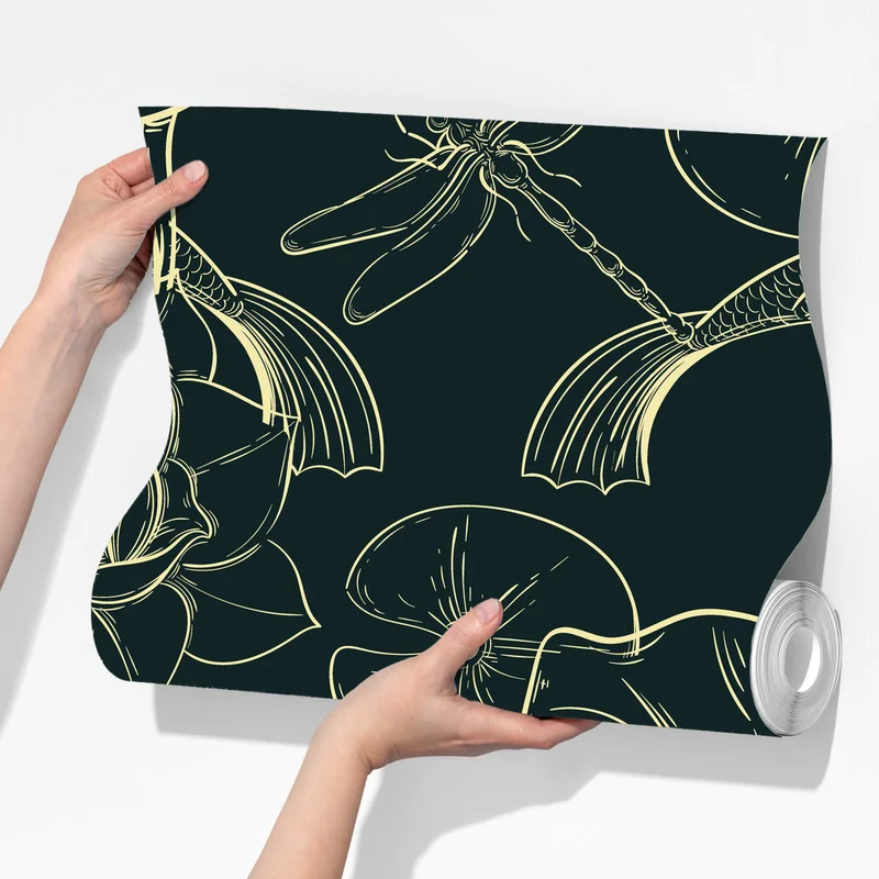 Fototapete handgezeichnetes koi- und lotusmuster Fototapete handgezeichnetes koi- und lotusmuster