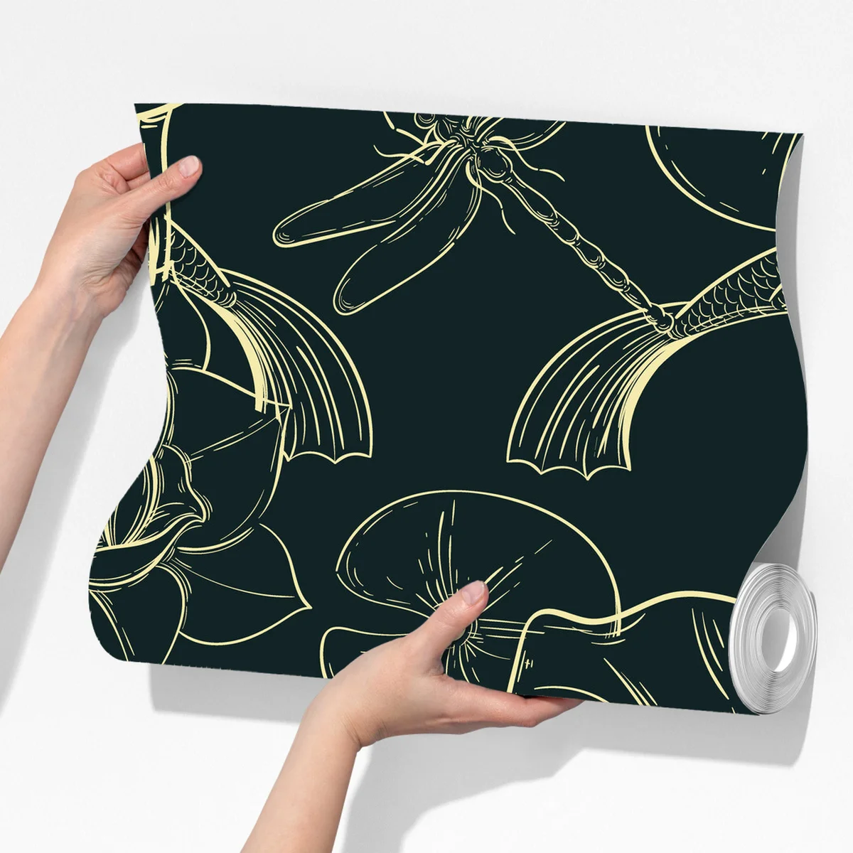 Fototapete handgezeichnetes koi- und lotusmuster Fototapete handgezeichnetes koi- und lotusmuster