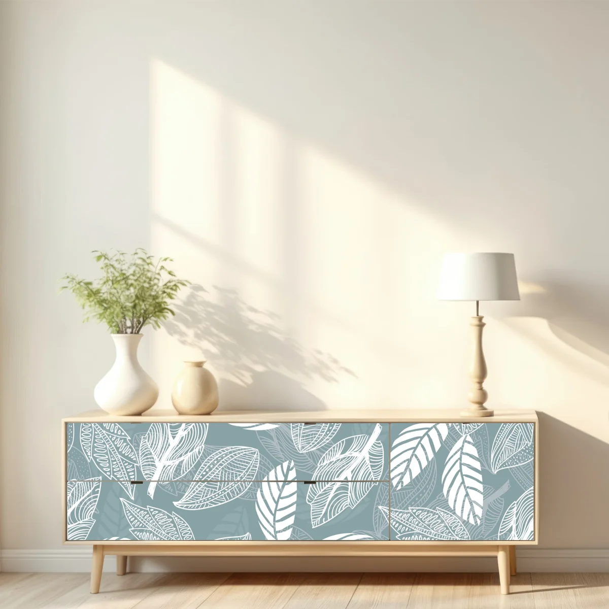 Repositionierbarer Aufkleber handgezeichnetes blättermuster auf türkisfarbenem hintergrund Repositionierbarer Aufkleber handgezeichnetes blättermuster auf türkisfarbenem hintergrund