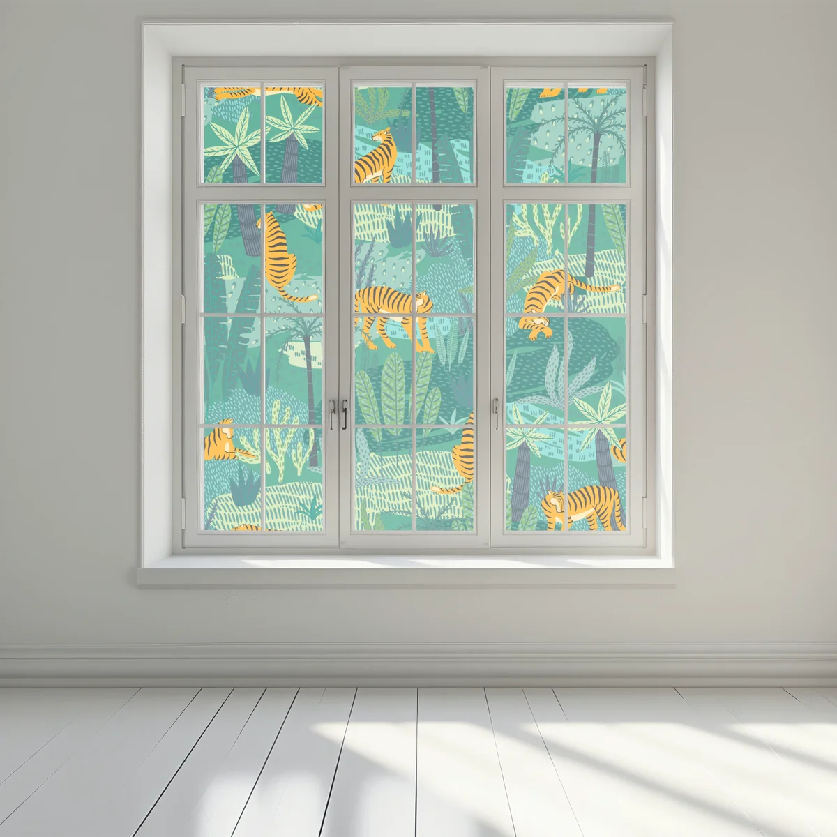 Fensteraufkleber tropischer dschungel mit tigern Fensteraufkleber tropischer dschungel mit tigern