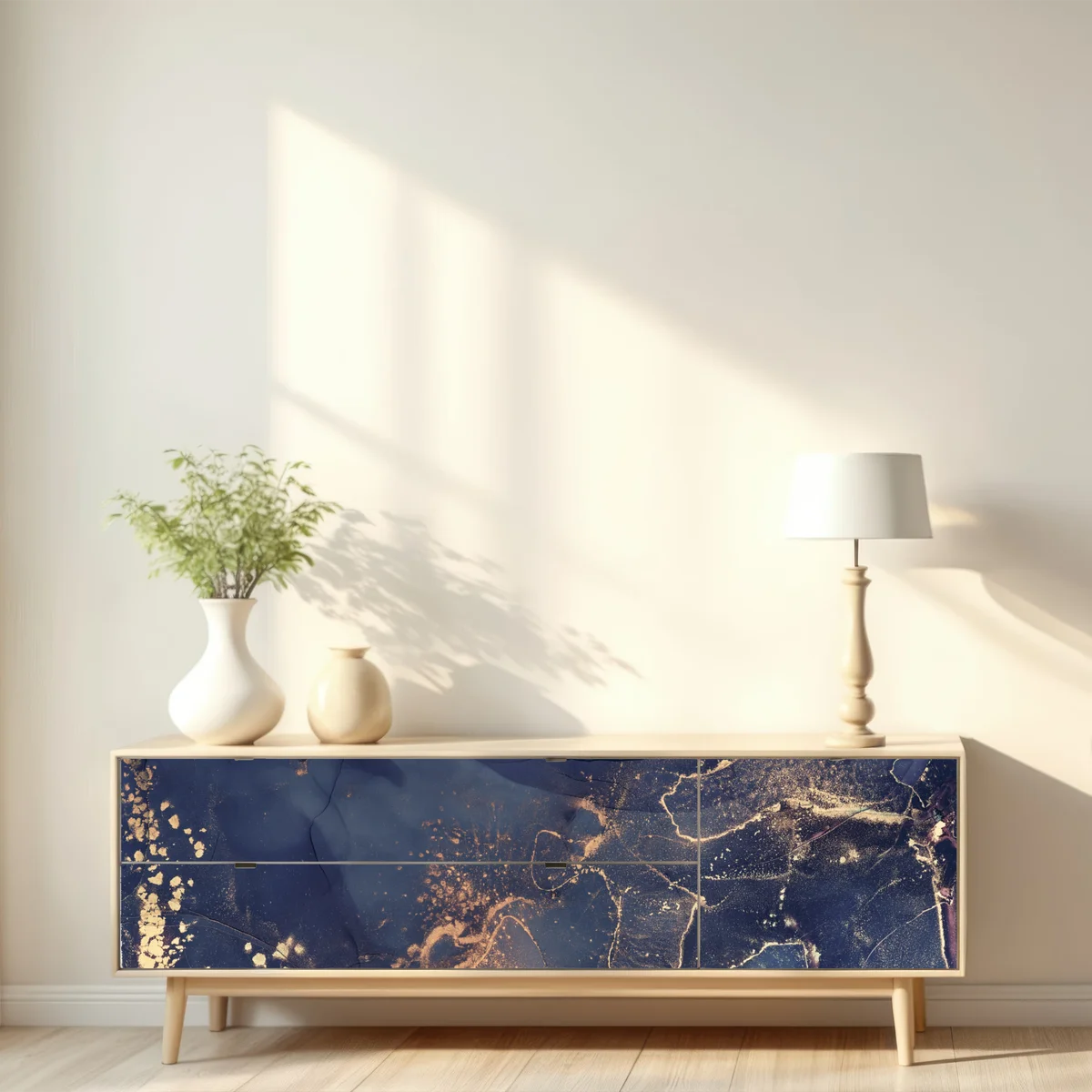 Repositionierbarer Aufkleber dunkelblaue marmor-abstraktion mit goldenen adern Repositionierbarer Aufkleber dunkelblaue marmor-abstraktion mit goldenen adern