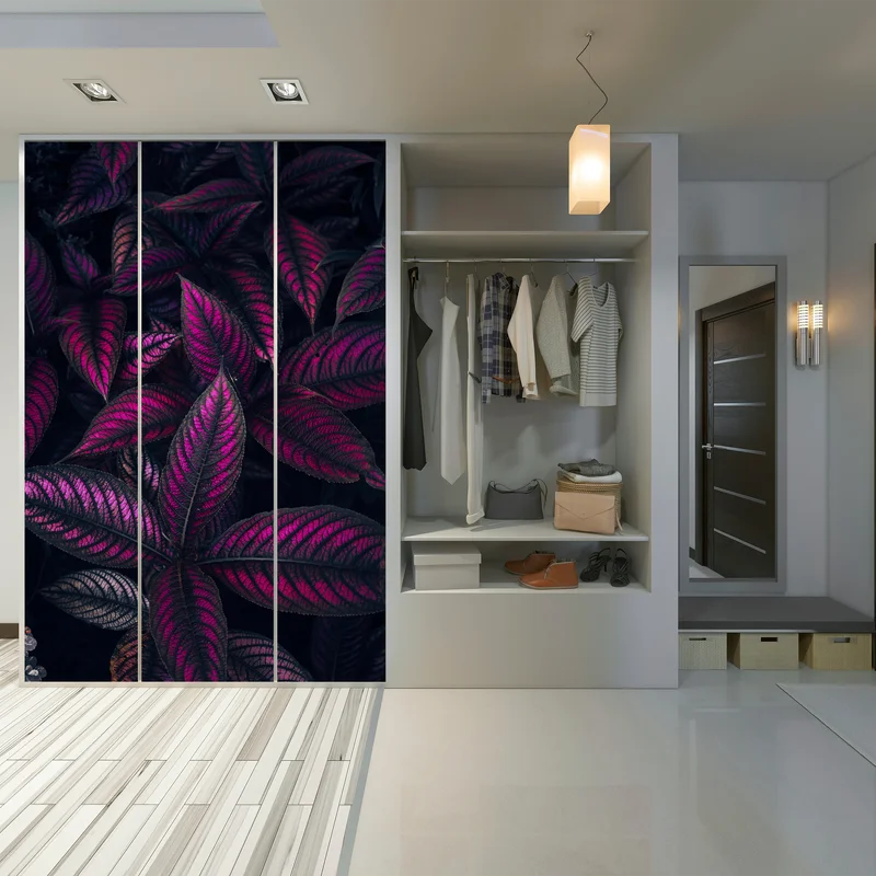 Schrankaufkleber leuchtendes violettes blättermotiv