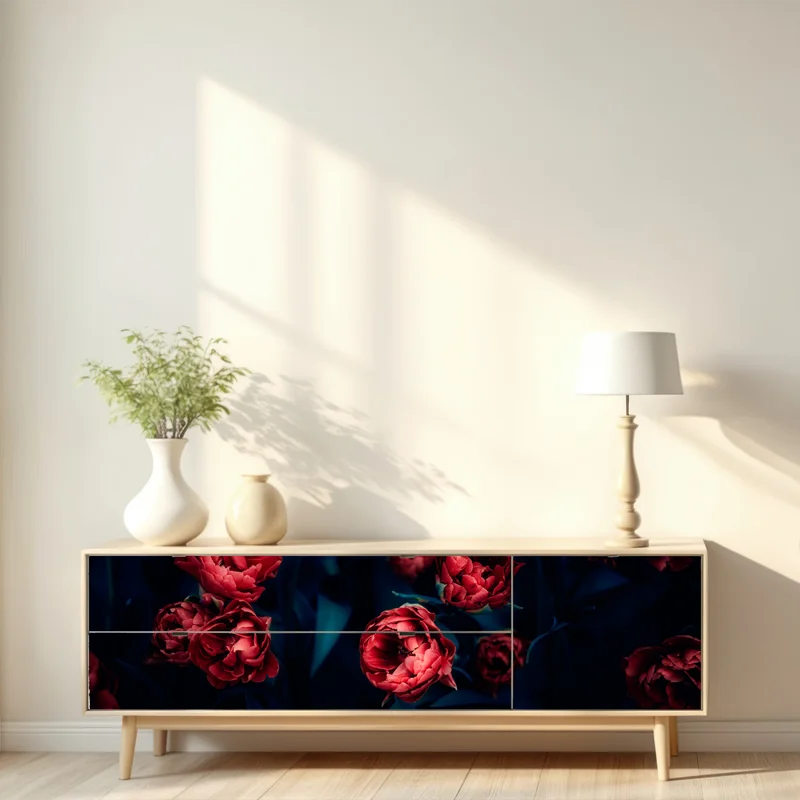 Repositionierbarer Aufkleber dunkler roter tulpenstrauß