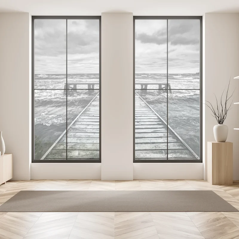 Fensteraufkleber dramatischer schwarzweiß-steg in stürmischer see